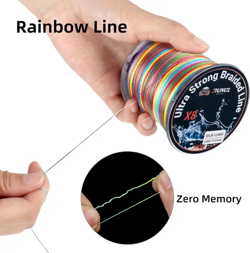 Miniatura 3 de RUNCL Línea de pesca trenzada de 8 hebras, línea trenzada de colores de alta visibilidad, súper fuerte, resistente a la abrasión, no se estira, 328