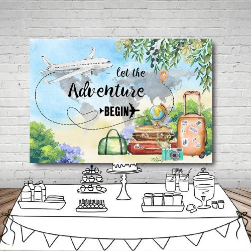 Miniatura 4 de MEHOFOND Let The Adventure Begin - Telón de fondo para baby shower, viaje, cumpleaños, graduación, fiesta de jubilación, pancarta de avión