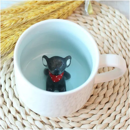 Miniatura 7 de Hotmiss Taza de cerámica con diseño de gato oculto en el interior de animales en 3D, bonitas tazas hechas a mano con dibujos animados, regalo