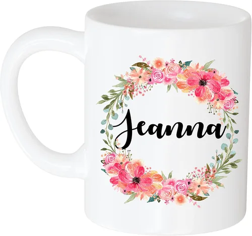Taza de café personalizada – Regalo para mujeres, nombre personalizado Jeanna Flower and Name 11oz taza blanca 693310
