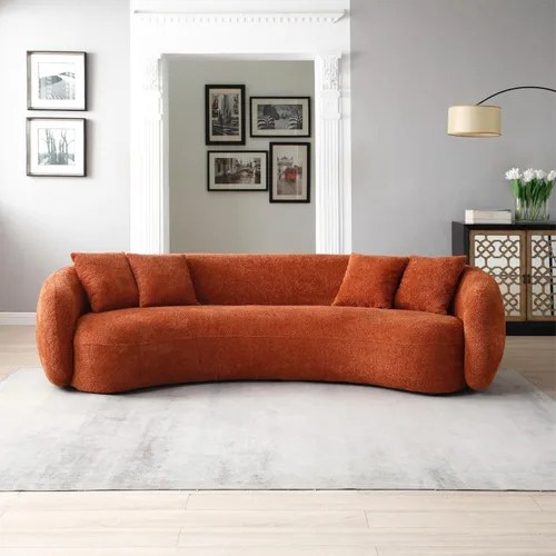 Miniatura 24 de KEVINSPACE Sofá curvo de 101 pulgadas, 4 asientos, moderno sofá de tela boucle de lujo, sofás de respaldo curvado de mediados de siglo, moderno