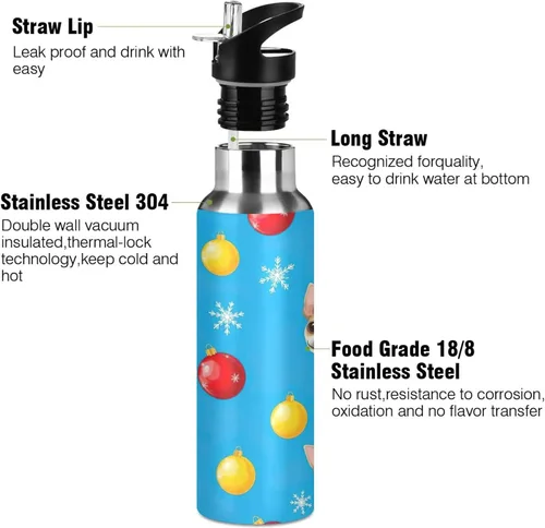 Miniatura 3 de Cute Dog Faces Stainless Steel Vacuum Insulated Water Bottle 20 Oz Leakproof Water Bottles, BPA-Free Sport Water Bottle