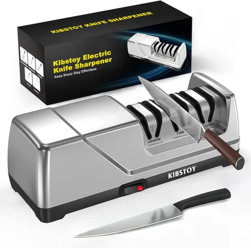 Afilador de cuchillos eléctrico, afilador de cocina profesional de 3 etapas con 100% abrasivo de diamante, ángulo de precisión de 15°, caja de polvo