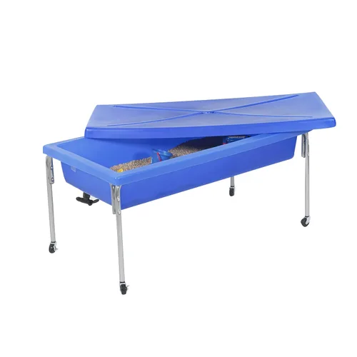 Children's Factory - Mesa sensorial de arena y agua con juego de tapa para preescolar, guardería, aula, juego al aire libre, 18", azul