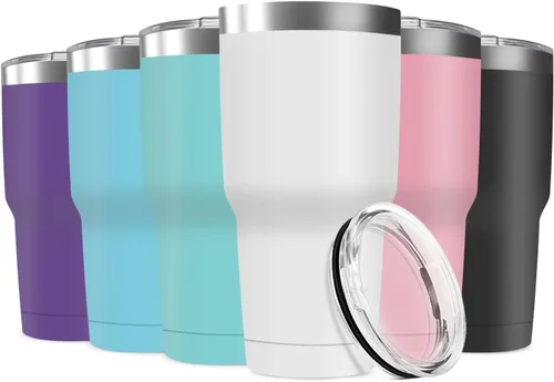 Miniatura 20 de Taza de viaje de acero inoxidable de 30 onzas con tapa, paquete de 16 vasos a granel aislados al vacío de doble pared, taza de café