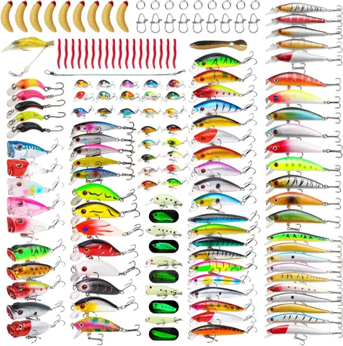 Miniatura 11 de TSKS Kit de Señuelos Artificiales de Pesca Mixto Incluyendo Minnow de Aleta de Buceo Frontal, Popper de Superficie, Cebos de Manivela, Lápiz VIB