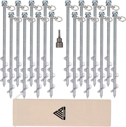 Miniatura 9 de MightyPhine Anclajes de tierra de tornillo de acero, juego de 4, 12 pulgadas, plateado, metal, estacas de tienda, kit de anclaje para trampolín