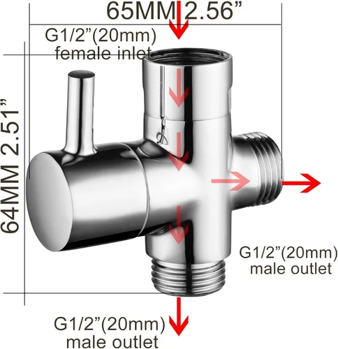 Miniatura 6 de CIENCIA Válvula desviadora de ducha G1/2" para baño, válvula desviadora de brazo de ducha de latón de 3 vías para ducha de mano, componentes