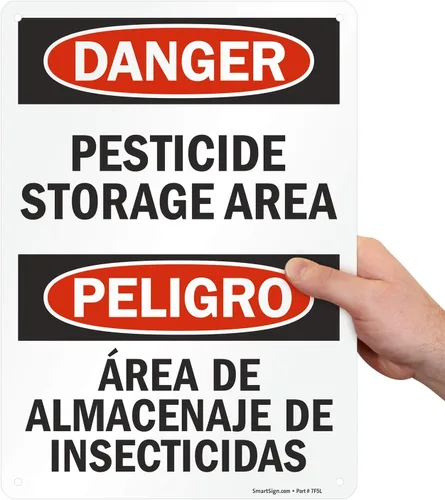 Miniatura 7 de SmartSign Letrero bilingüe "Peligro - Área de almacenamiento de pesticidas" Aluminio de 10" x 14