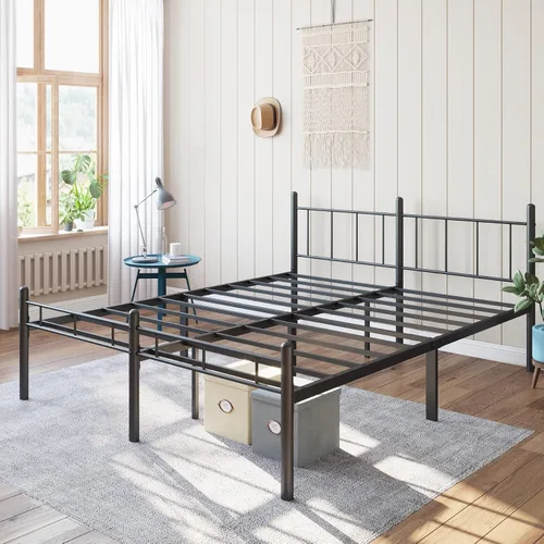 Base de cama tamaño King de 14 pulgadas, no necesita somier, plataforma de metal con cabecero y piecero, soporte de listones resistentes, fácil de