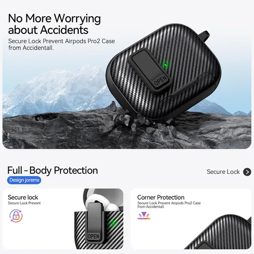 Miniatura 5 de Compatible con AirPods Pro de 2ª Generación Funda con Soporte para Teléfono, (con Clip de Bloqueo) Diseño de Fibra de Carbono Funda de Protección