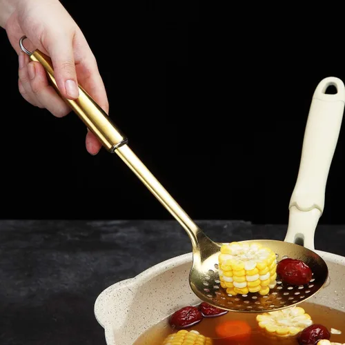 Miniatura 7 de Berglander Espumador, Colador de Acero Inoxidable Dorado, Cocina Dorada con Chapado de Titanio, Cucharas Ranuradas, Para Cocina, Colador de Metal 3.