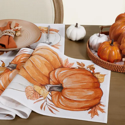 Miniatura 5 de Romanstile Camino de mesa de otoño, 13 x 72 pulgadas, hojas de calabaza naranja, Acción de Gracias, otoño, cocina, comedor, decoración de mesa