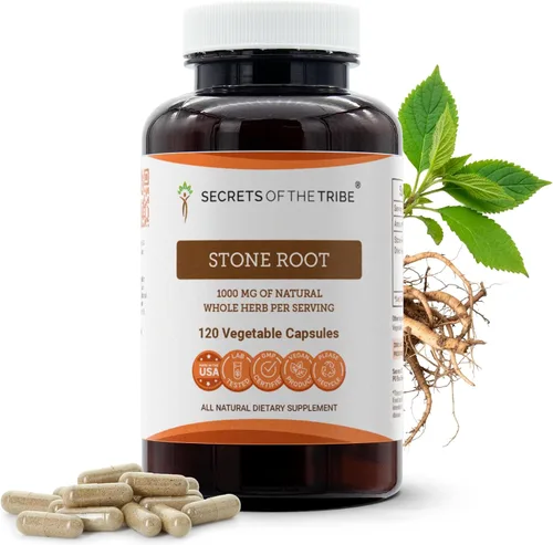 Secrets of the Tribe Stone Root 120 cápsulas, 1000 mg, raíz de piedra cultivada responsablemente (Collinsonia Canadensis) raíz seca (120 cápsulas)
