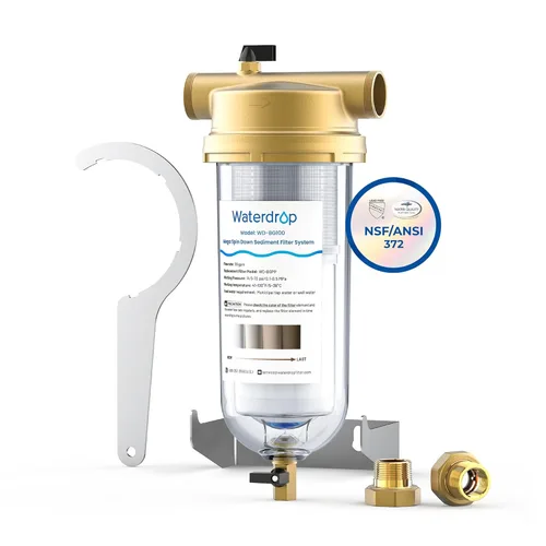Miniatura 11 de Waterdrop Filtro de sedimentos Mega Spin Down, sistema de filtro de agua reutilizable para toda la casa con mayor capacidad, 2 en 1 doble filtración