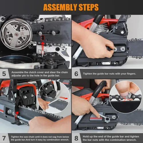 Miniatura 7 de Motosierra a gas, motosierra a gas de 58 CC y 13000 RPM, motosierra de 20 pulgadas, motosierra de 2 ciclos a gas, multifunción, resistente a