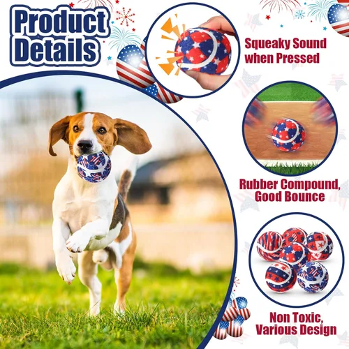 Miniatura 4 de 36 pelotas de tenis chirriantes para perros del Día de la Independencia de 2.5 pulgadas, juguetes interactivos para mascotas, pelota para perros