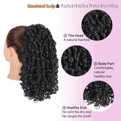 Miniatura 3 de AISI BEAUTY Extensión de cola de caballo rizada con cordón para mujeres negras, cola de caballo sintética rizada con cordón con 2 clips en colas