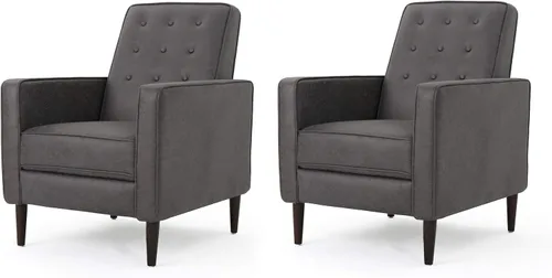 Miniatura 17 de GDFStudio Macedonia - Sillón reclinable de tela con respaldo copetudo, moderno Pizarra / Espresso oscuro