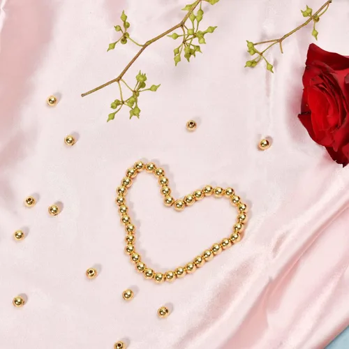 Miniatura 2 de 650 cuentas espaciadoras redondas pequeñas rellenas de oro de 18 quilates, cuentas espaciadoras de bolas para manualidades, pulseras, joyas