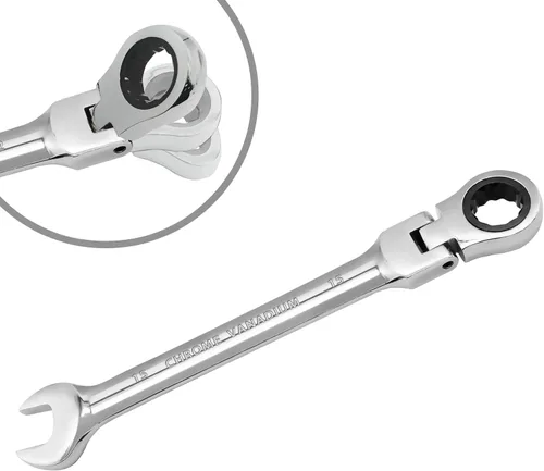 Llave de trinquete de cabeza flexible de 15 mm, llave combinada de acero al cromo vanadio de 12 puntas con engranaje de trinquete de 72 dientes,