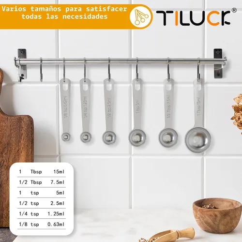 Miniatura 2 de TILUCK Juego de cucharas medidoras de acero inoxidable, cuchara dosificadora de café, utensilios de cocina para cocinar y hornear, juego de (6)