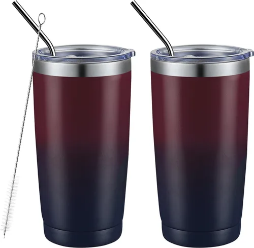 Miniatura 73 de COMOOO Taza de viaje de acero inoxidable de doble pared aislada al vacío de 20 onzas con tapa y pajita, taza de café aislada con recubrimiento