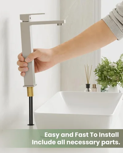 Miniatura 8 de gotonovo Grifo de lavabo de un solo mango, grifo de baño alto de un agujero, moderno lavabo mezclador, mangueras de suministro a juego y drenaje