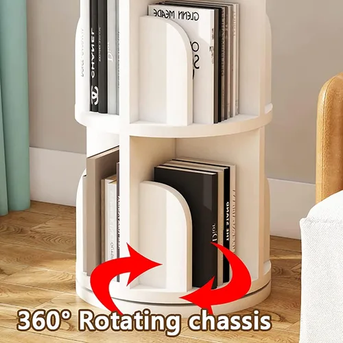 Miniatura 4 de QQXX Estantería giratoria de madera maciza, estantería giratoria redonda de 360 grados, estantería de pie para niños y adultos, estante esquinero