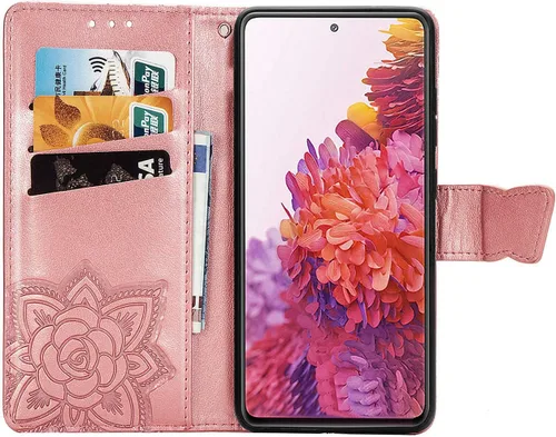 Miniatura 2 de Funda tipo cartera para Samsung Galaxy S20 FE (5G), diseño de flor de mariposa en relieve, piel sintética de alta calidad, función atril, ranuras