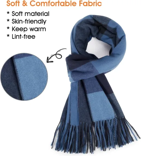 Miniatura 2 de Bufanda de invierno para mujer, chal grande y cálido, clásico con borlas, a cuadros, bufandas gruesas