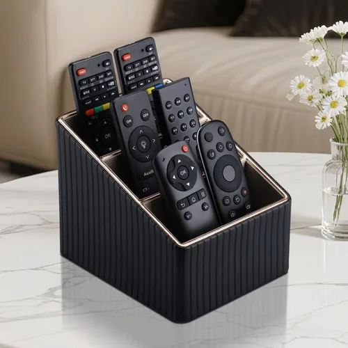 Miniatura 4 de KINGFOM Organizador de 3 ranuras de cuero sintético PU para control remoto, caja de almacenamiento de artículos diversos para el hogar