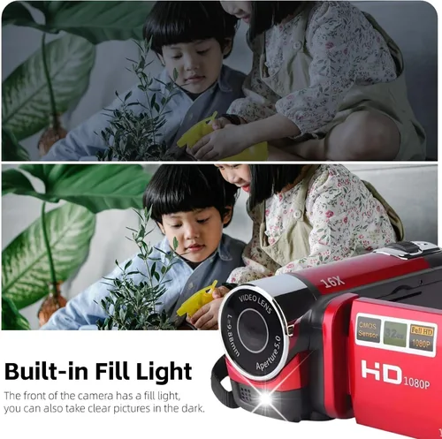 Miniatura 4 de Videocámara, cámara de vídeo digital de 1080P y 16 MP, grabadora para vlogs, pantalla TFT de 2.7" con rotación de 270 grados, zoom digital de 16X