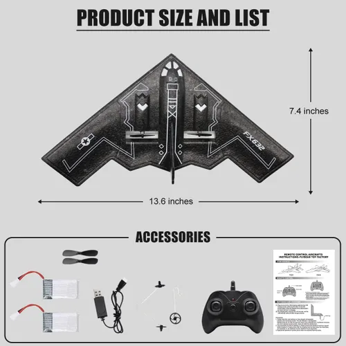Miniatura 3 de fisca Avión RC Control remoto B-2 Spirit Stealth Bomber Avión, 2.4Ghz 2CH espuma Drone listo para volar juguete para niños y adultos