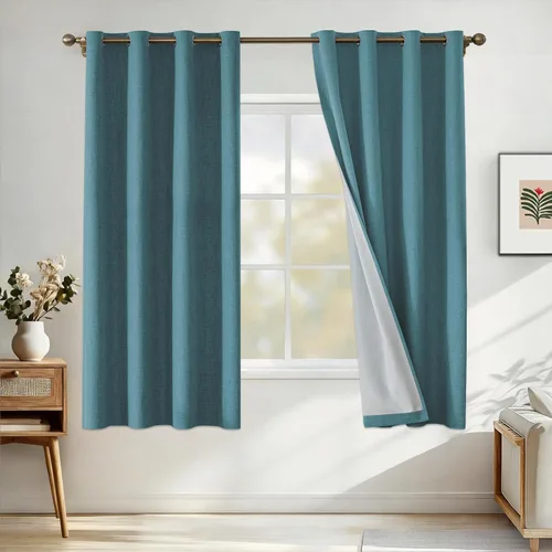Miniatura 29 de Cortinas de lino 100% opacas para dormitorio, cortinas opacas de 45 pulgadas de largo, cortinas de oscurecimiento de habitación para sala de estar