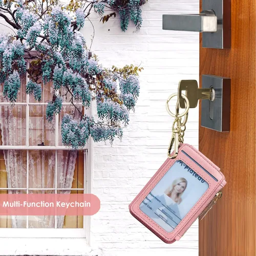 Miniatura 39 de Cartera con llavero, tarjetero con bloqueo RFID de piel, funda para tarjetas de crédito con cremallera para mujer