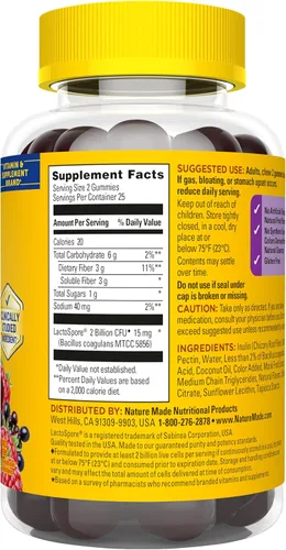 Miniatura 12 de Nature Made - Gomitas de fibra probióticas + prebióticas para la salud intestinal diaria, suplemento de soporte digestivo con probióticos y fibra