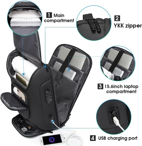 Miniatura 2 de BANGE Mochila de negocios, mochila para laptop con puerto de carga USB, mochilas de negocios delgadas para 15.6 pulgadas, mochila de viaje
