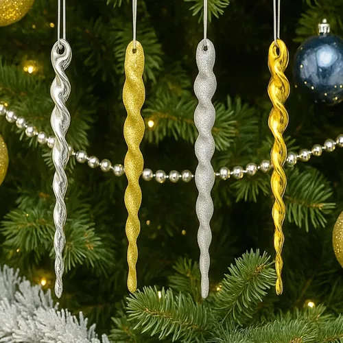 Miniatura 5 de Paquete de 28 adornos de bolas de Navidad doradas y plateadas para decoraciones de árboles - Juego de bolas de plástico irrompibles, carámbanos