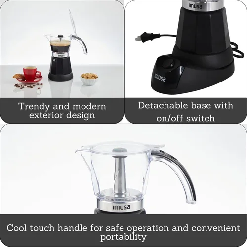 Miniatura 2 de Imusa - Máquina eléctrica para hacer espresso de 6 o 3 tazas, color negro, para café cubano, moka y bebidas de espresso