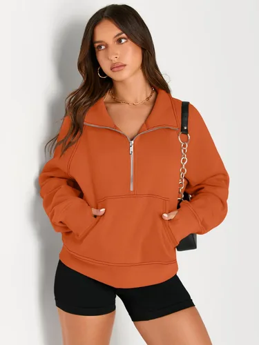 Miniatura 3 de AUTOMET Womens Sweatshirts Half Zip Cropped Pullover Fleece Quarter Zipper Hoodies Fall outfits Clothes Thumb Hole