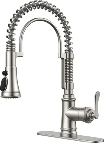 Miniatura 27 de FORIOUS Grifo de cocina con rociador extraíble, grifo de fregadero clásico de resorte extraíble de acero inoxidable comercial de una sola manija