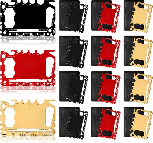 Miniatura 9 de Cholemy 12 carteras para tarjetas de crédito, multiherramienta 46 en 1, herramienta de bolsillo de supervivencia de acero inoxidable, multiusos