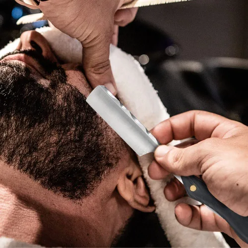 Miniatura 7 de Maquinilla de afeitar recta con estuche - Afeitadora profesional de borde recto de acero inoxidable premium para barbero con estuche de afeitado