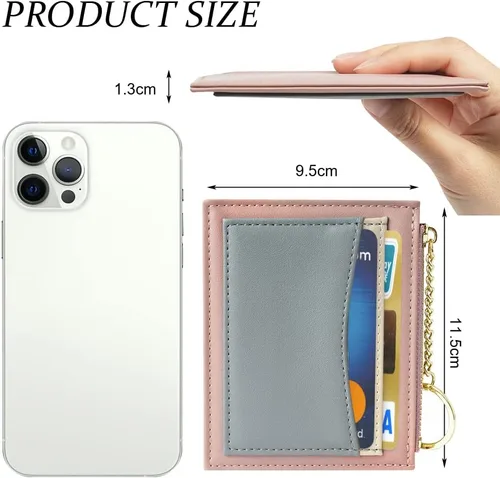 Miniatura 65 de URAQT Cartera para tarjetas de crédito, cartera minimalista de cuero delgado con cremallera, mini protector de tarjeta de crédito, llavero bolsillo