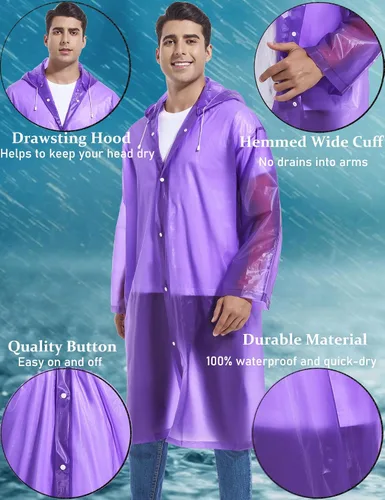 Miniatura 122 de 2 abrigos de lluvia de Borogo para adultos, chaquetas de lluvia reutilizables para hombres y mujeres