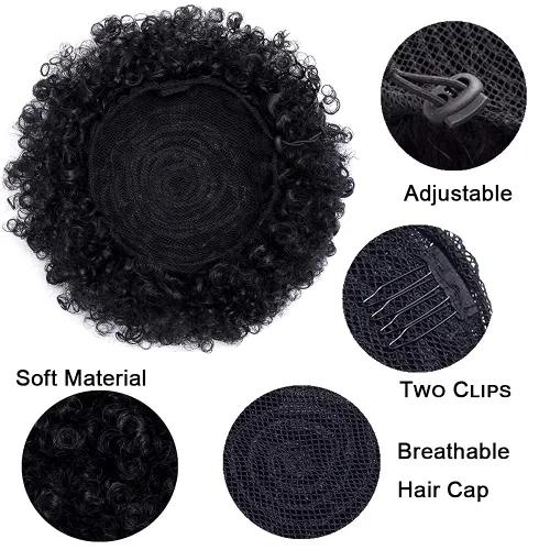 Miniatura 4 de THEMIS HAIR Cola de caballo afro con cordón para mujeres negras, moño corto de cola de caballo con cordón alto para cabello natural corto, 1b