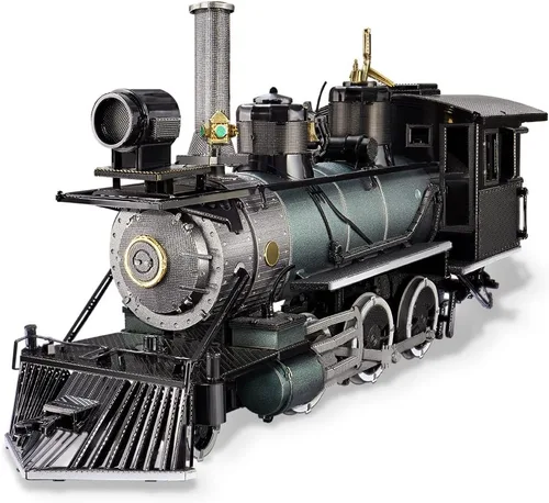 Piececool Rompecabezas 3D para Adultos, Kits de Construcción de Modelo de Metal 3D de Locomotora de Vapor Mogul, Ensamblaje Desafiante, Pasatiempos,
