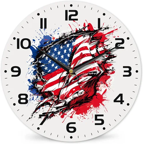 Reloj de pared con diseño de la bandera americana, silencioso, sin tictac, funciona con pilas, 10 pulgadas, decoración del hogar para sala de estar,