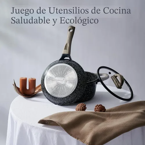 Miniatura 8 de USELUCK Juego de ollas y sartenes antiadherentes, no tóxicos, 22 piezas de utensilios de cocina de cerámica, ollas y sartenes antiadherentes